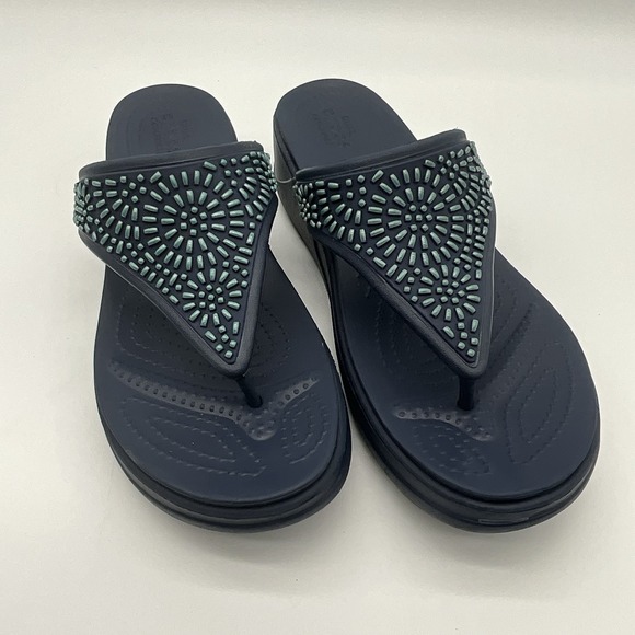 Crocs Monterey Diamante Sandals Dual Comfort Wedge Flip Flop Thong Women Size 11 - Picture 11 of 11
